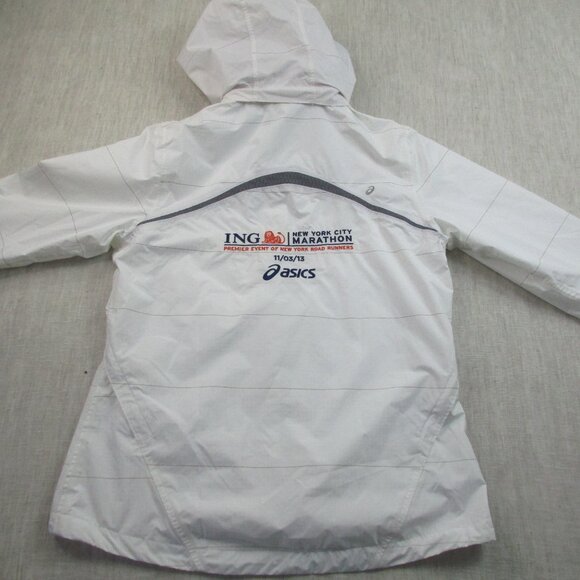 Asics New York City Marathon Jacket Womens 12 White Windbreaker Hooded Full Zip‎ - Picture 2 of 16